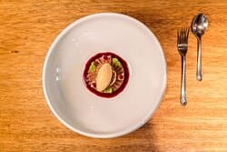 Dark Chocolate mousse with bacon foam