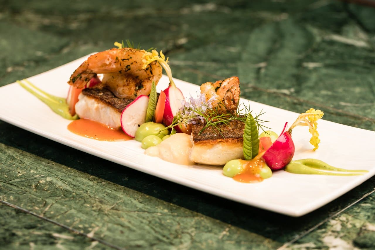 Barracuda, shrimp, wasabi mayo and reddish
