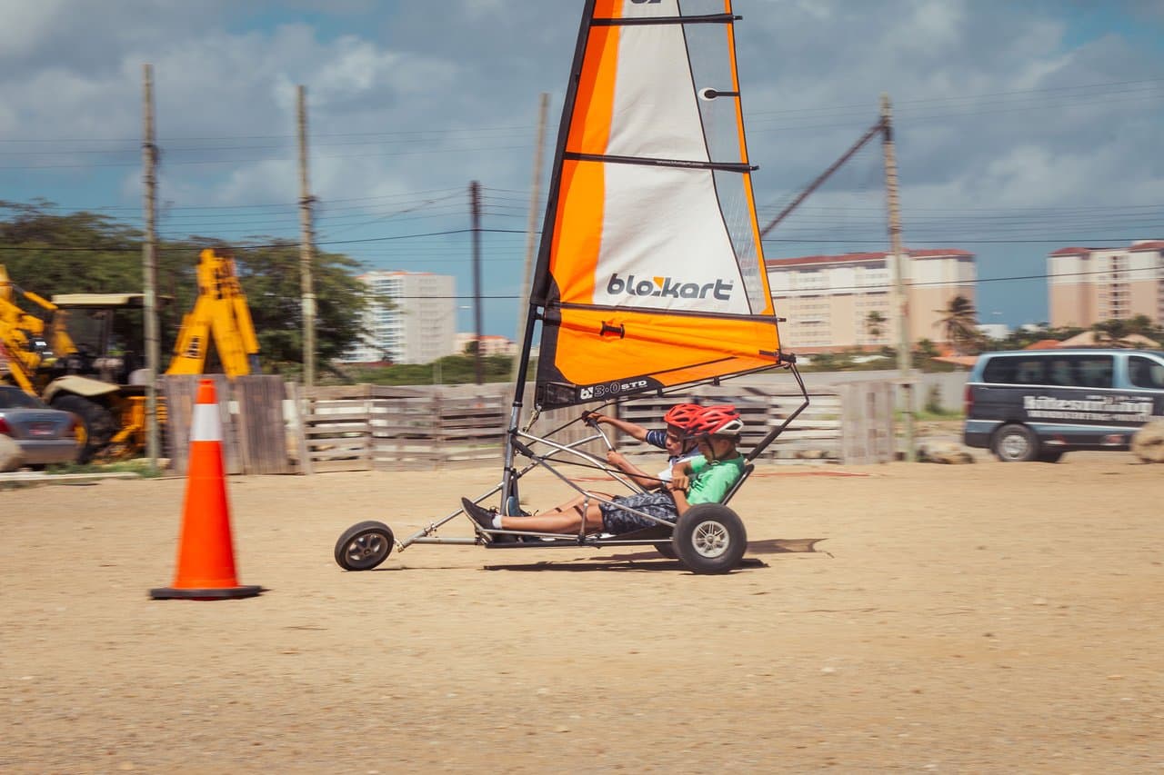 Kids racing in the blokarts