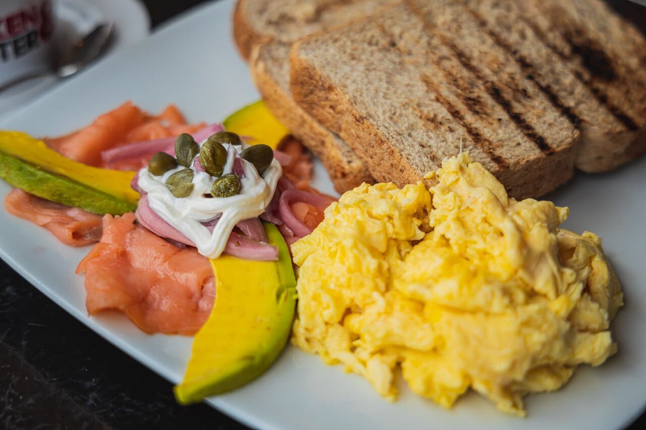 Creamy Scrambled Eggs with Salmon & Avocado