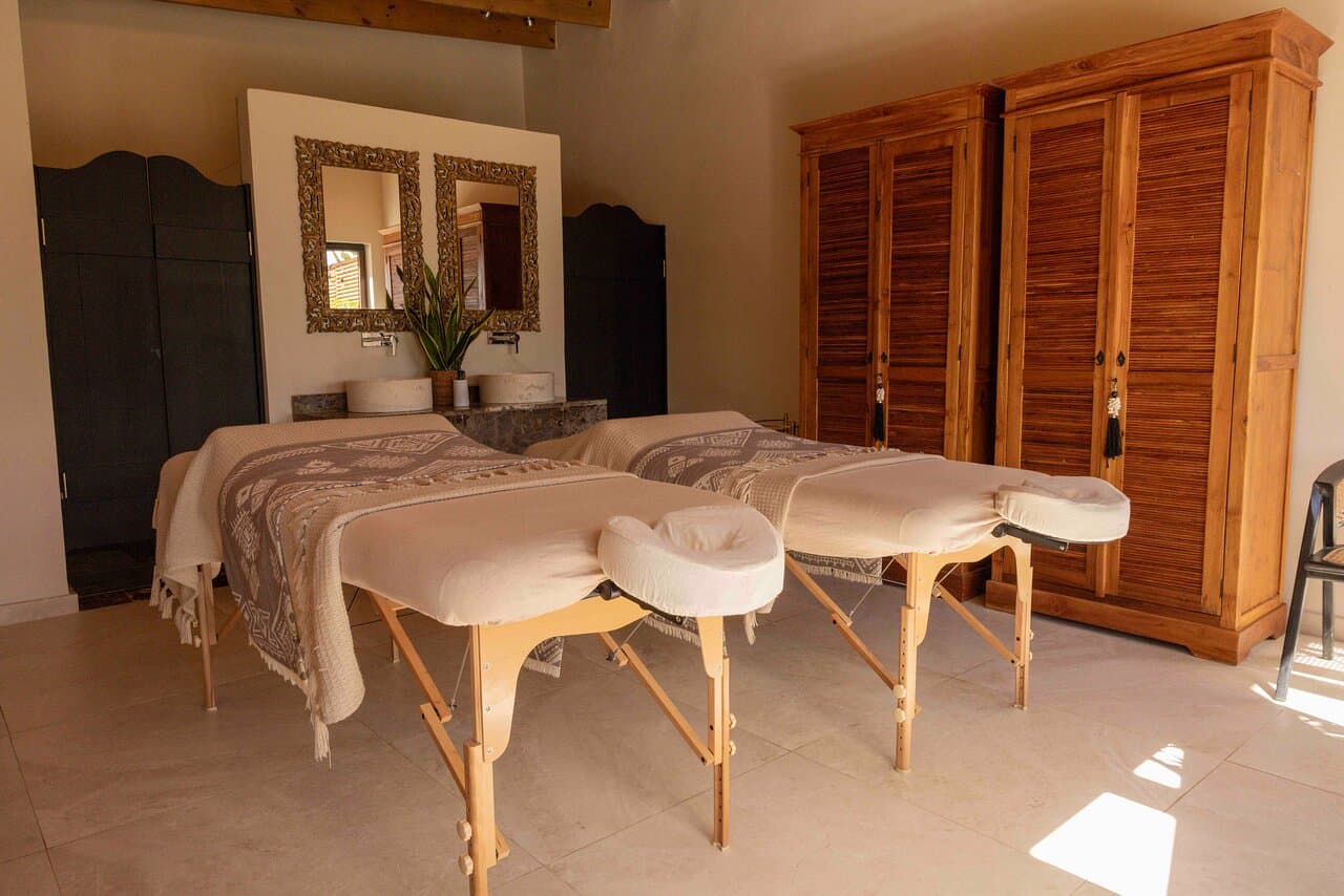 Our indoor treatment room has a shower and restroom. Finished building it in November 2023, it's a new addition to our massage practice.