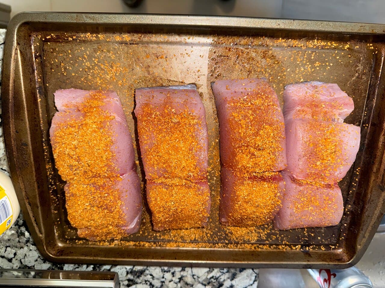 Blackened Wahoo getting ready for the grill.
