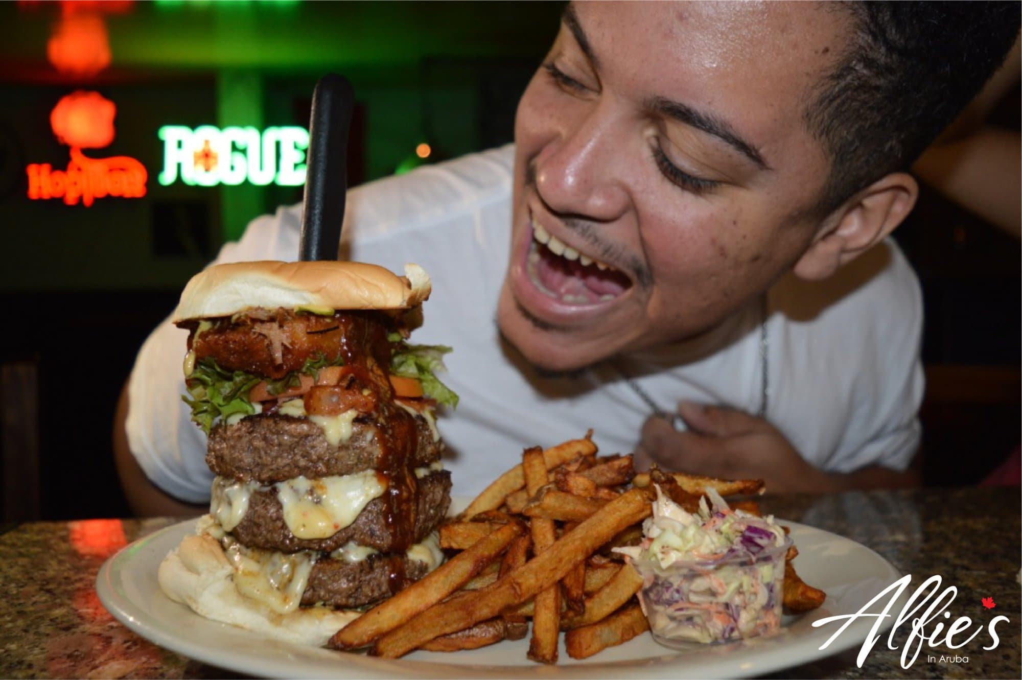 Lionel eating a TRIPLE Lionel Burger!