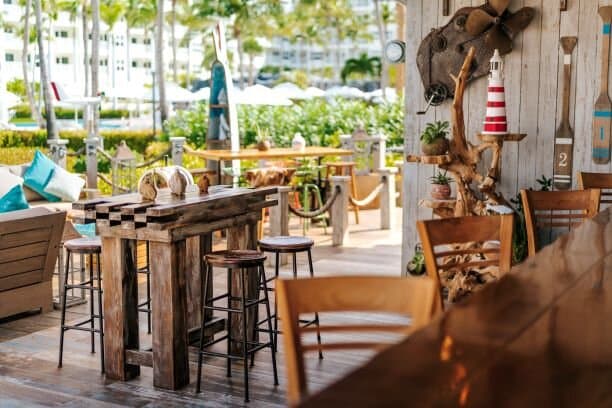 Have a seat at the bar or on deck