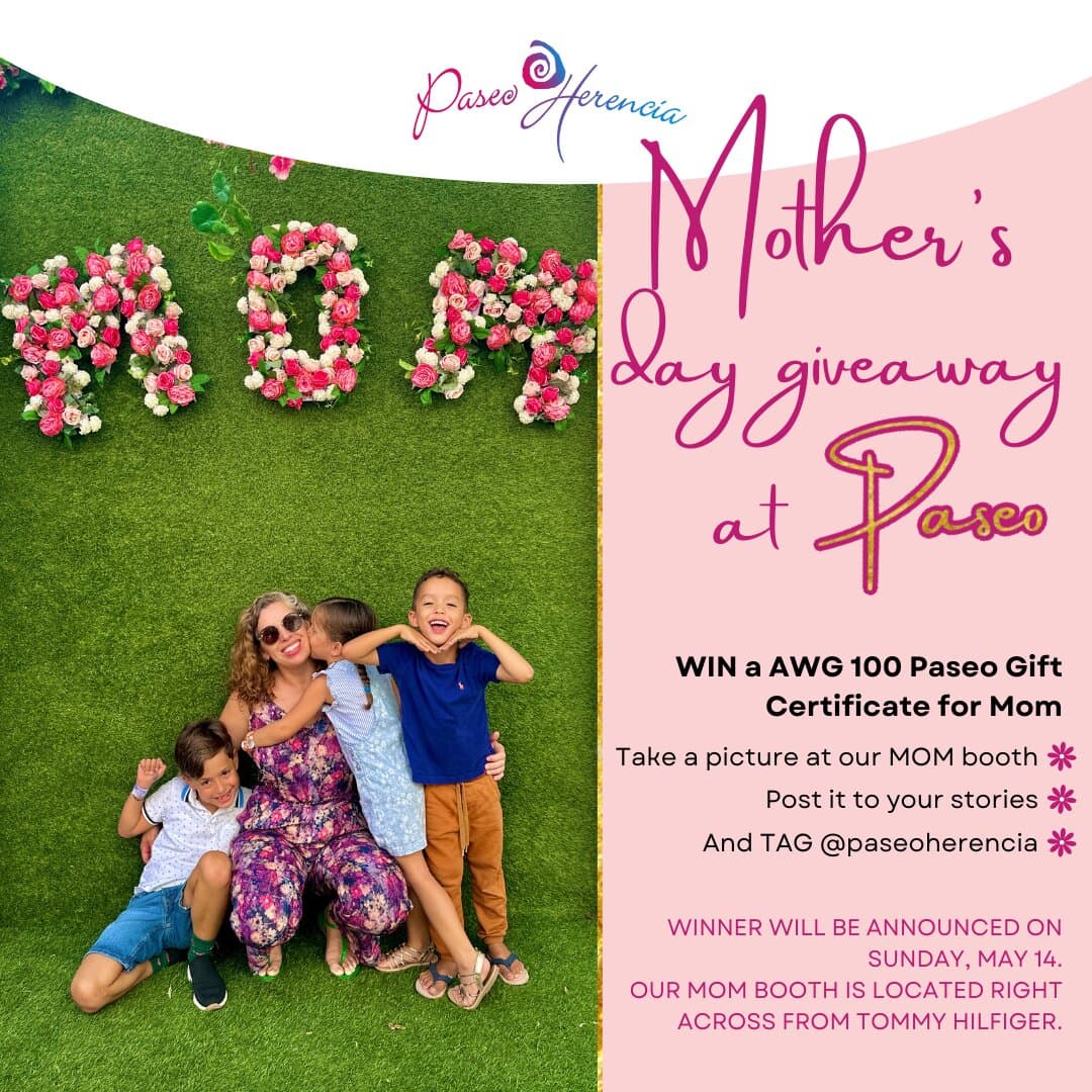 🌸 Follow the steps for a chance to win a Paseo Herencia Gift Certificate of AWG 100 for Mother's Day, to be used at our stores, restaurants or cinema! A gift that mom would most definitely enjoy.

Check out the amazing Mother's Day specials at our stores and restaurants: www.paseoherencia.com/whats-new/