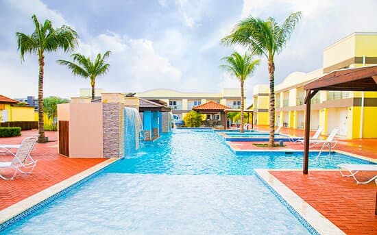 Swimming pool with two water fountains