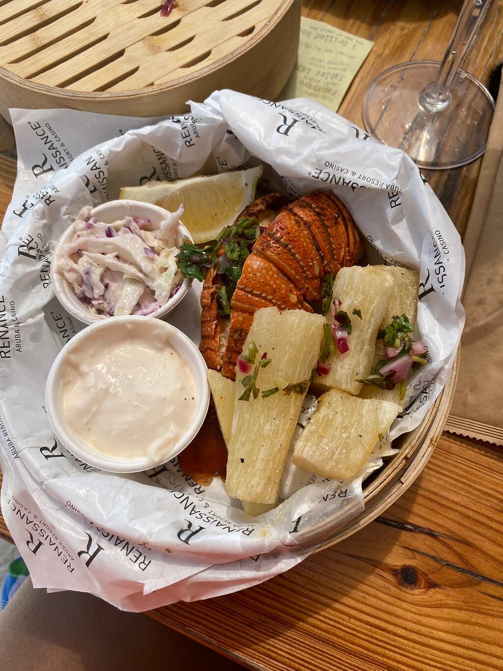 Lobster tail, Whole fried snapper